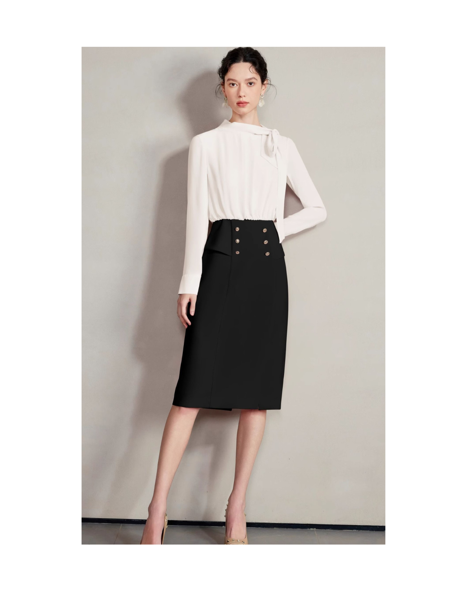 Off White and Black Dress